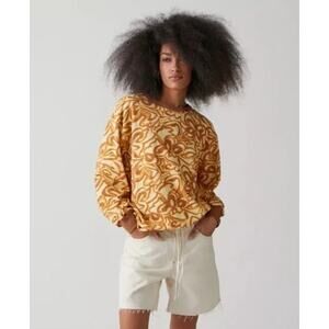 BDG Women’s Long Sleeve Crewneck Shirt Medium Yellow Brown Floral Abstract Retro